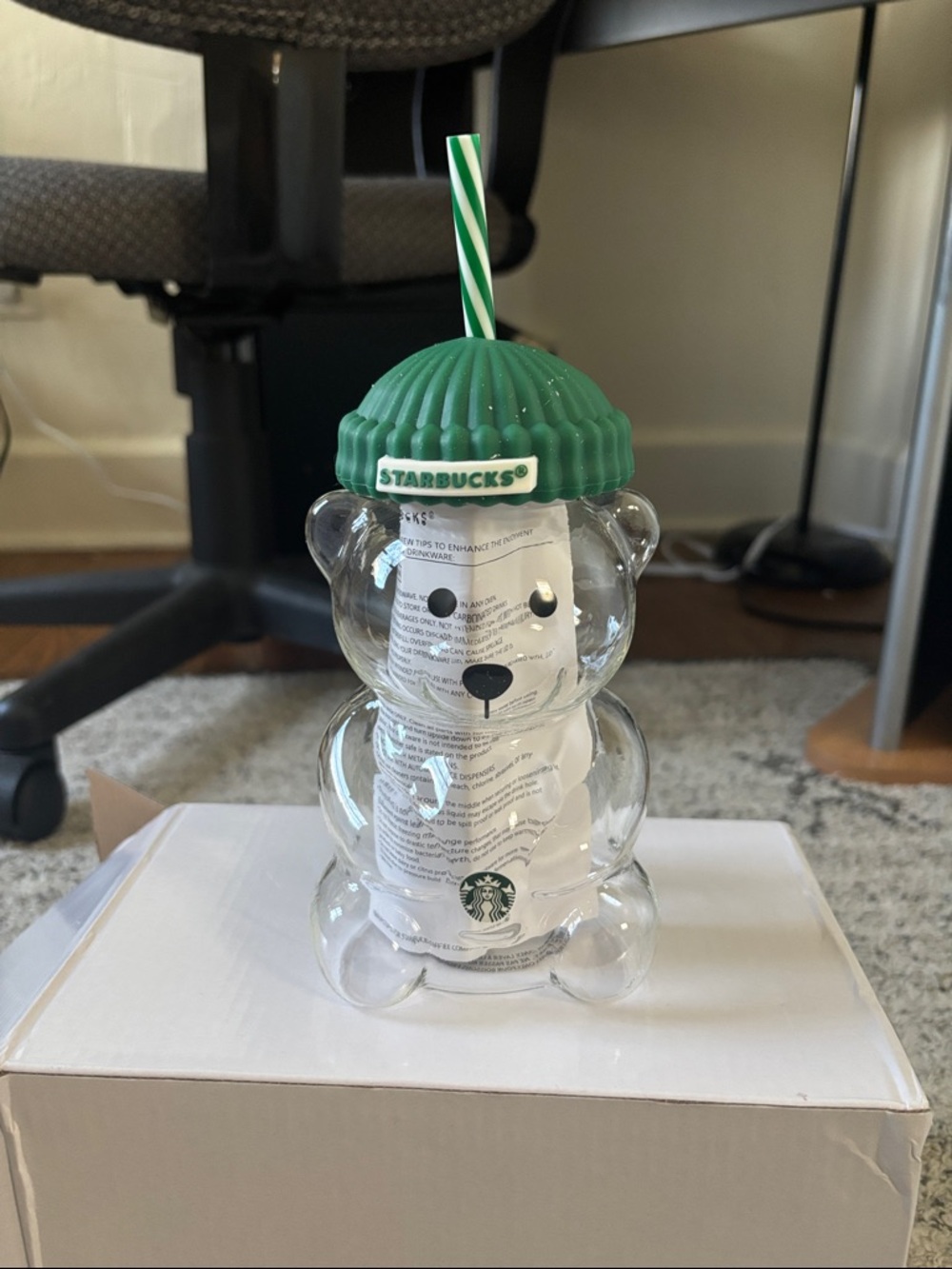 Starbucks Clear Bear Tumbler with Green Stripe Straw
